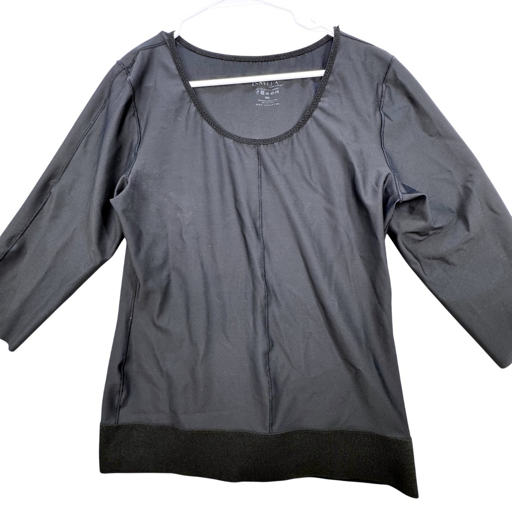 Isavela Compression Top‎ Women 2XL Black 3/4 Sleeve Scoop Neck Post Op Recovery